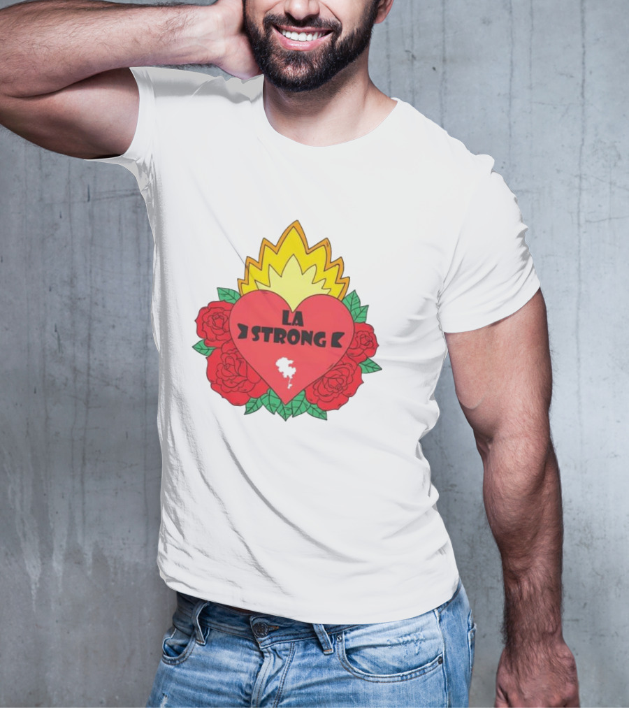 LA Strong Heart With Roses And Flames T-Shirt