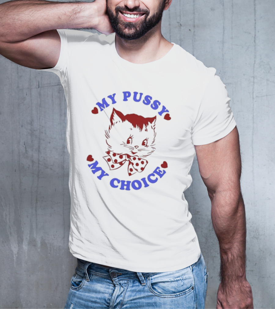 Maison Rapito My Pussy My Choice Cat Drawing And Polka Dot Bow T-Shirt