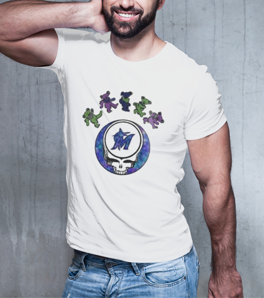 Miami Marlins Grateful Dead Night 2025 Skull Bears T-Shirt