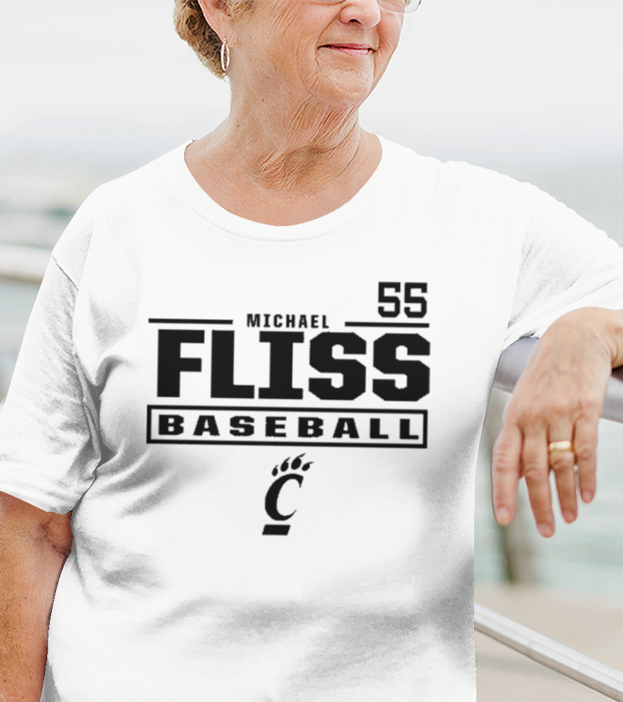 Michael Fliss 55 Cincinnati Bearcats Baseball 2025 Bold Athlete Number Design T-Shirt