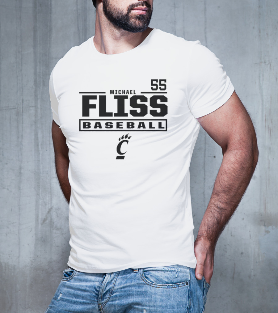 Michael Fliss 55 Cincinnati Bearcats Baseball 2025 Bold Athlete Number Design T-Shirt