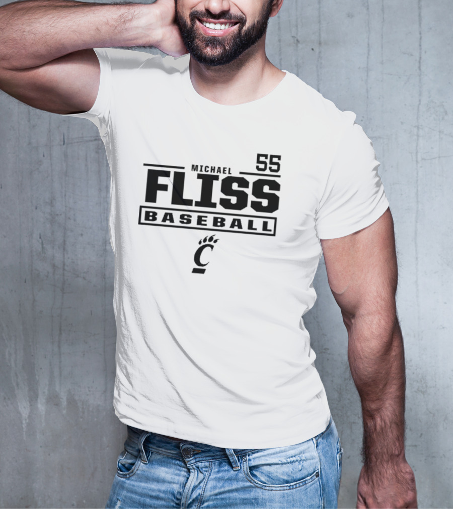Michael Fliss 55 Cincinnati Bearcats Baseball 2025 Bold Athlete Number Design T-Shirt