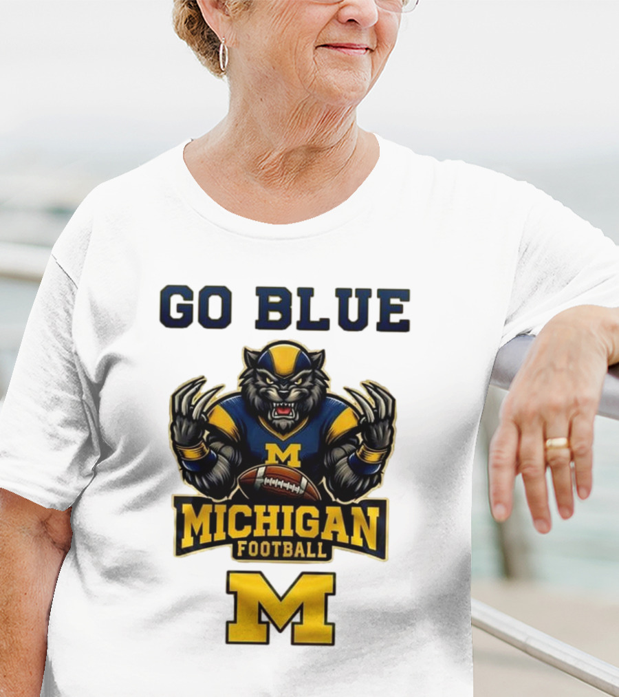 Go Blue Michigan Football Wolverine Mascot M T-Shirt