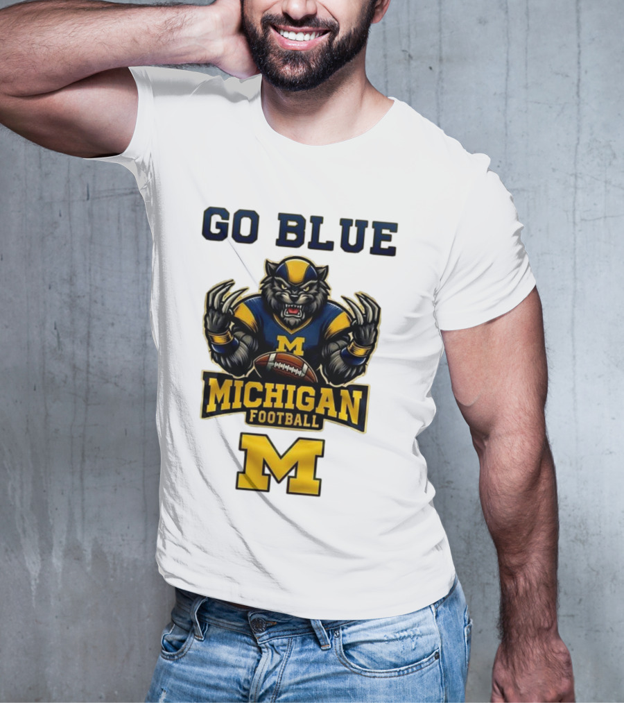 Go Blue Michigan Football Wolverine Mascot M T-Shirt