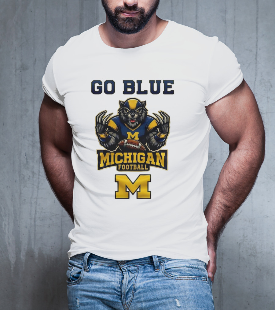 Go Blue Michigan Football Wolverine Mascot M T-Shirt