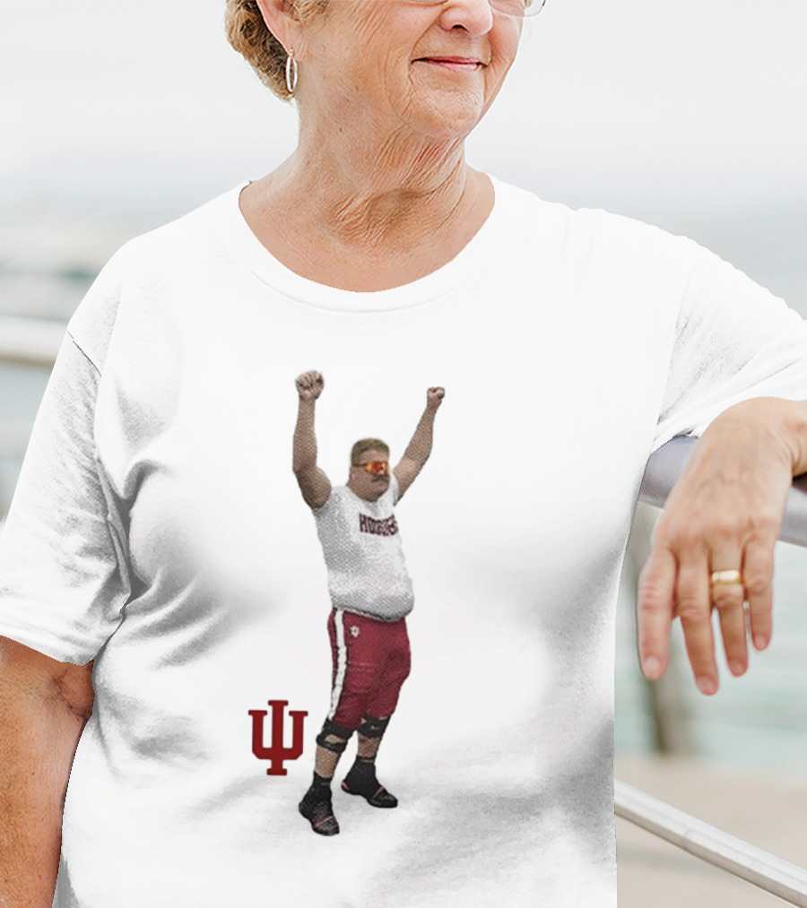 Mike Katic Indiana Hoosiers Football Player Celebration Cartoon IU Logo T-Shirt