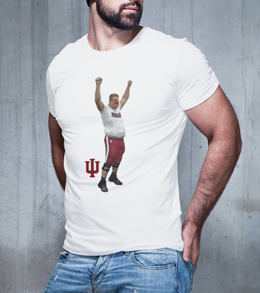 Mike Katic Indiana Hoosiers Football Player Celebration Cartoon IU Logo T-Shirt