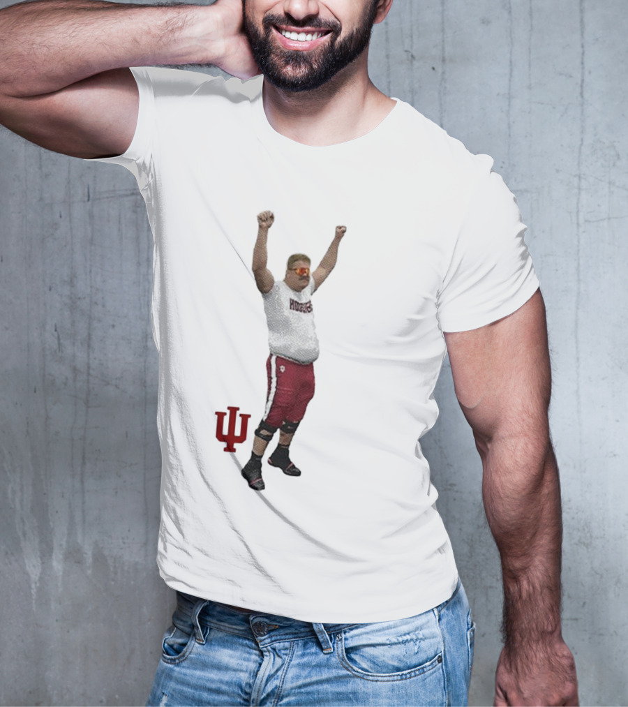 Mike Katic Indiana Hoosiers Football Player Celebration Cartoon IU Logo T-Shirt