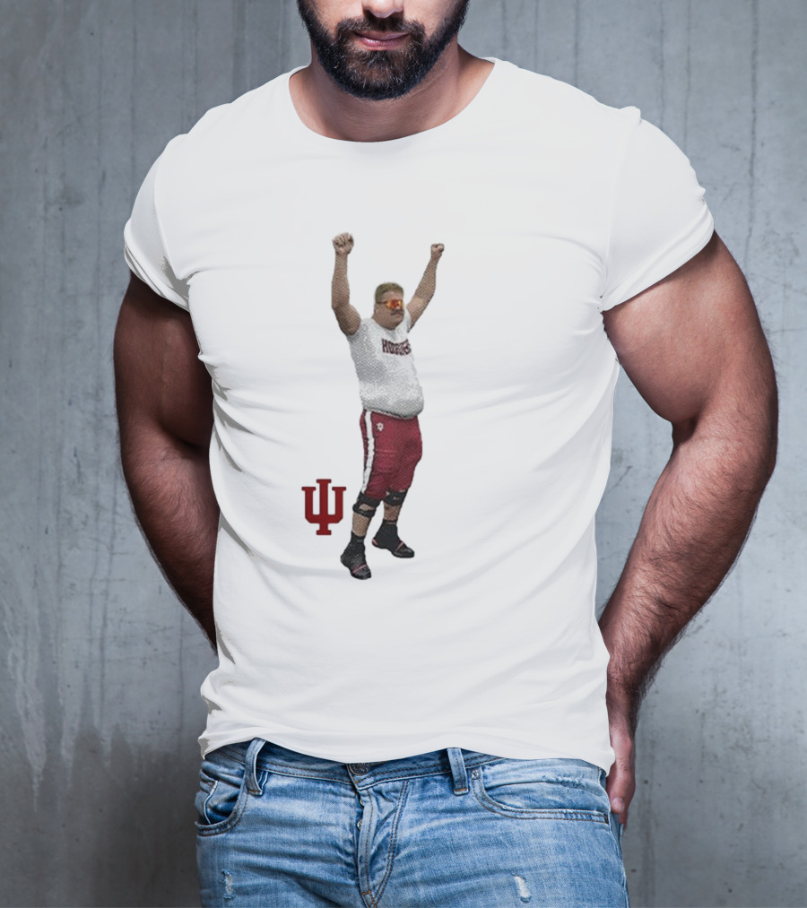 Mike Katic Indiana Hoosiers Football Player Celebration Cartoon IU Logo T-Shirt