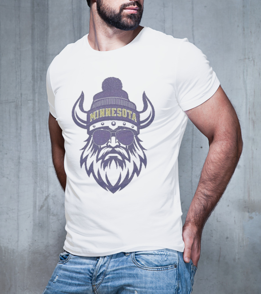 Minnesota Viking Beanie And Sunglasses Football Fan Icon T-Shirt