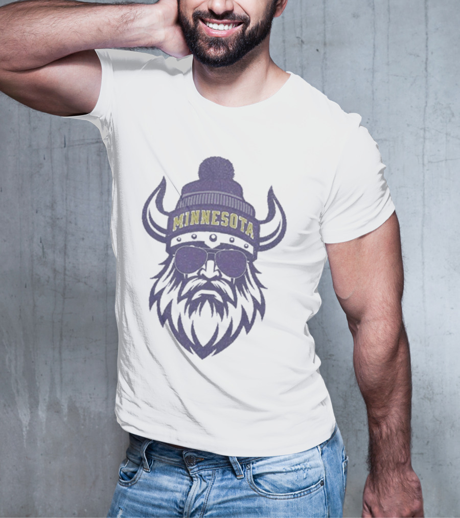 Minnesota Viking Beanie And Sunglasses Football Fan Icon T-Shirt
