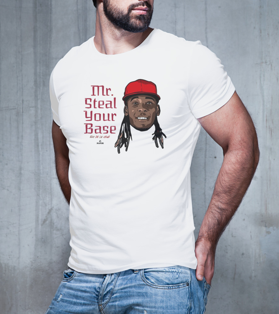Mr Steal Your Base Elly De La Cruz Red Cap Portrait T-Shirt