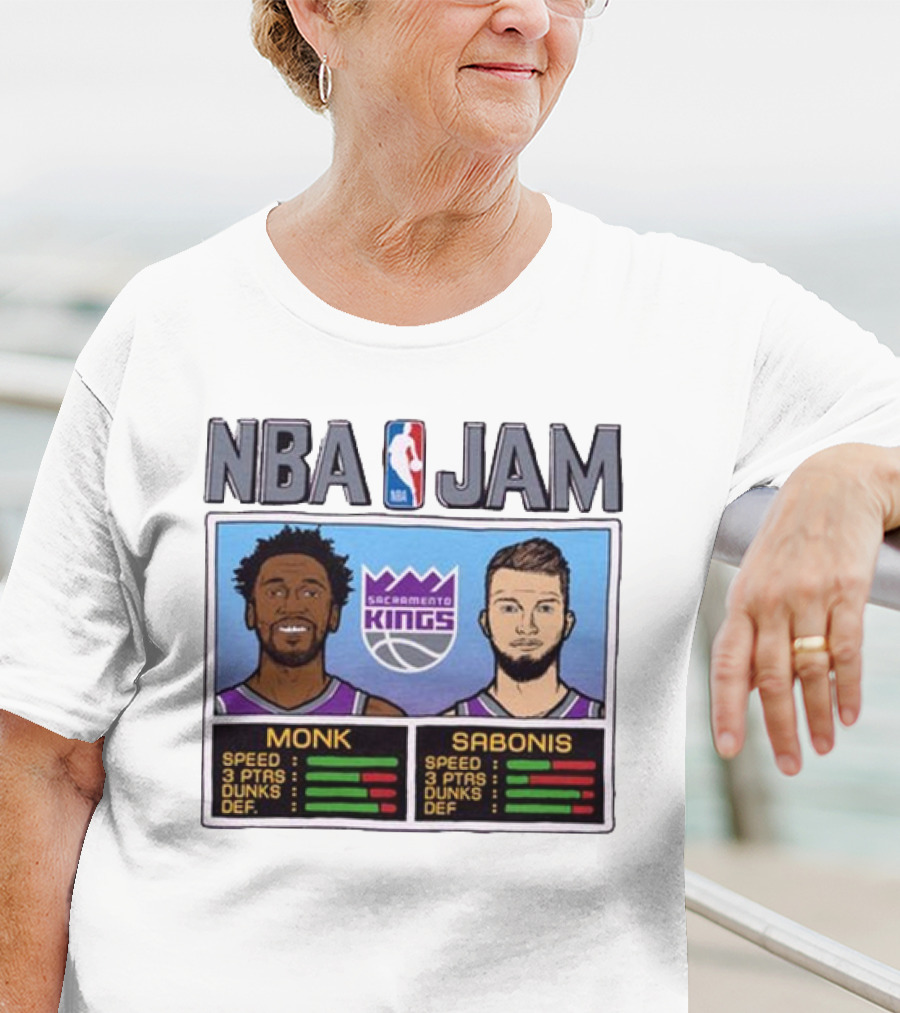 NBA Jam Sacramento Kings Monk Sabonis Stats Graphic T-Shirt