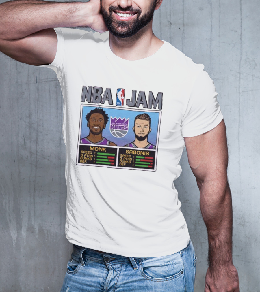 NBA Jam Sacramento Kings Monk Sabonis Stats Graphic T-Shirt