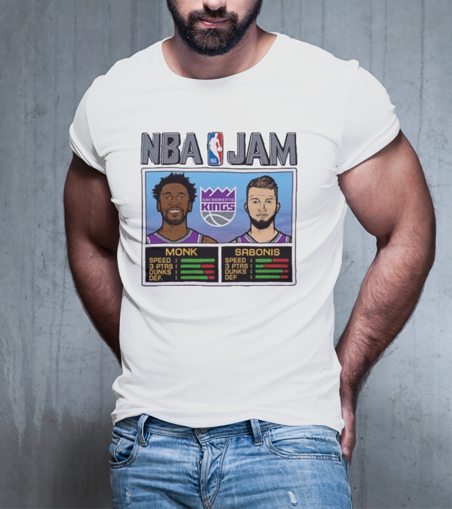 NBA Jam Sacramento Kings Monk Sabonis Stats Graphic T-Shirt