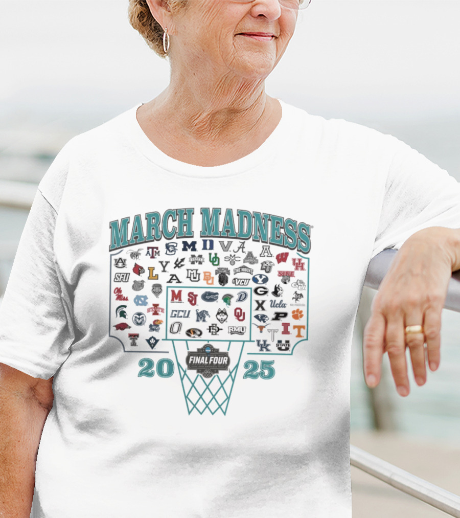 NCAA 2025 March Madness Basketball Tournament Team Logos And Hoop T-Shirt