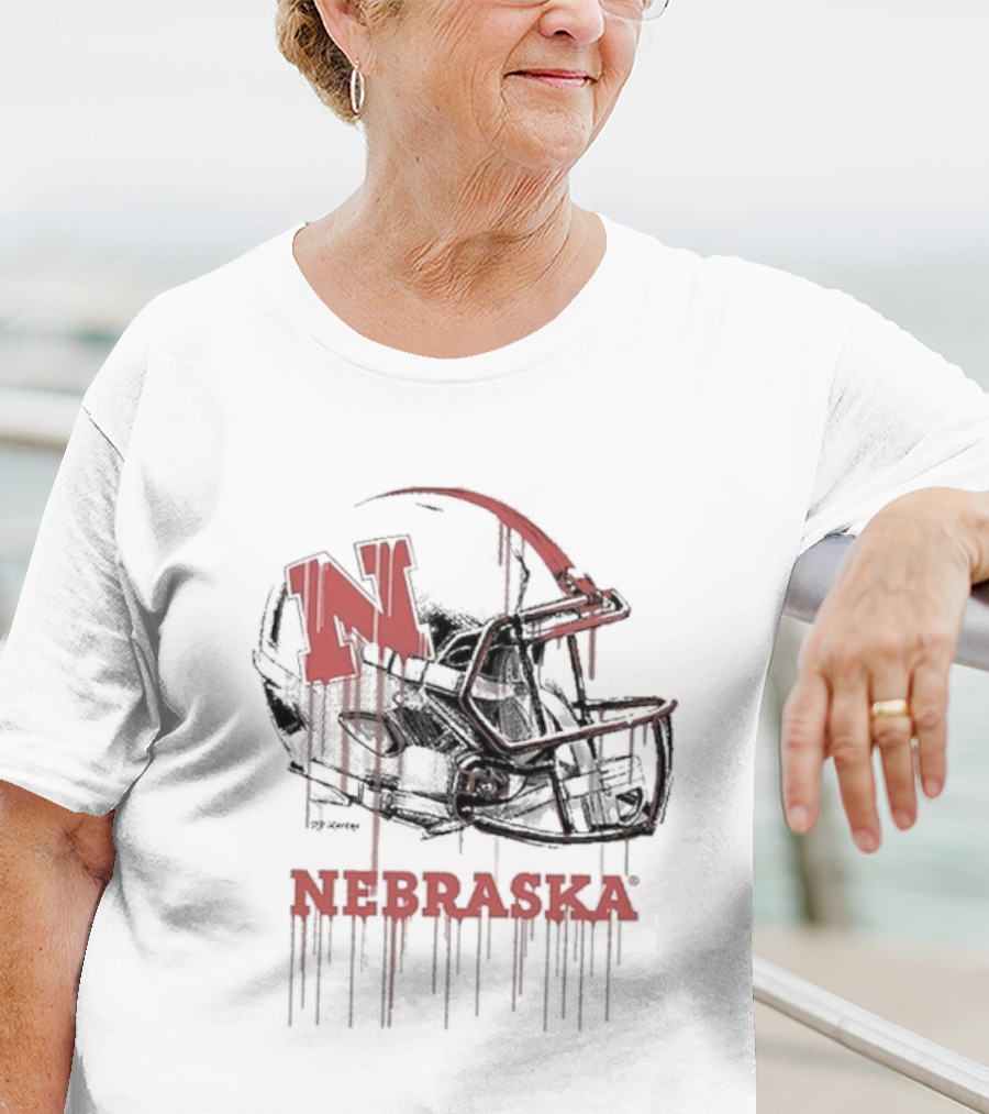 Nebraska Huskers N Dripping Football Helmet T-Shirt