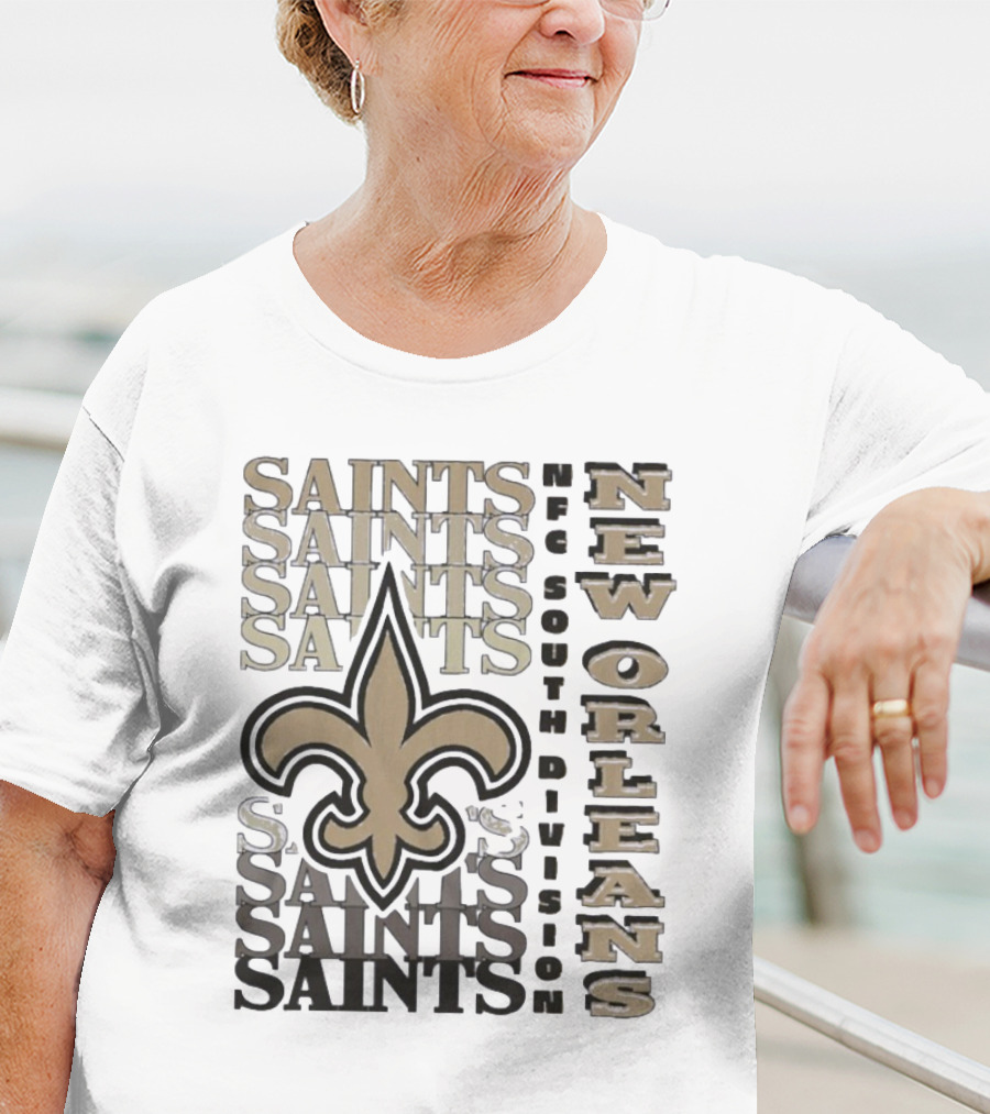 New Orleans Saints NFC South Division Fleur-de-Lis Saints Text Pattern T-Shirt