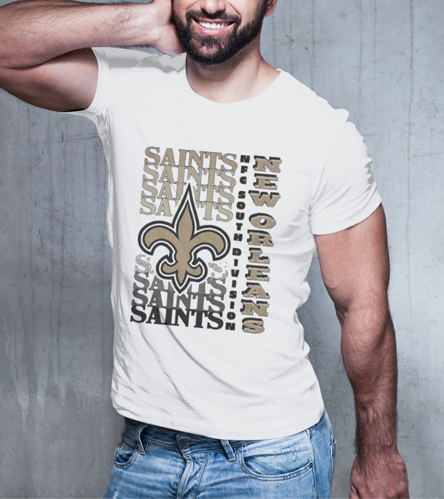 New Orleans Saints NFC South Division Fleur-de-Lis Saints Text Pattern T-Shirt