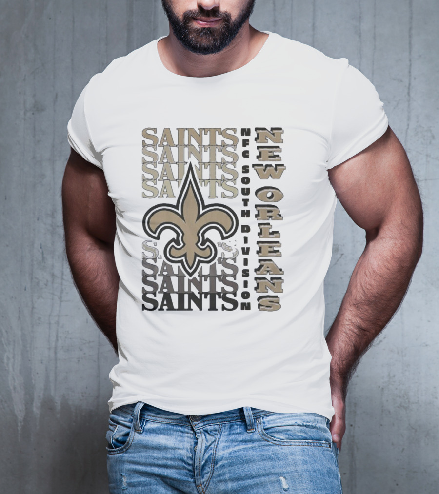 New Orleans Saints NFC South Division Fleur-de-Lis Saints Text Pattern T-Shirt