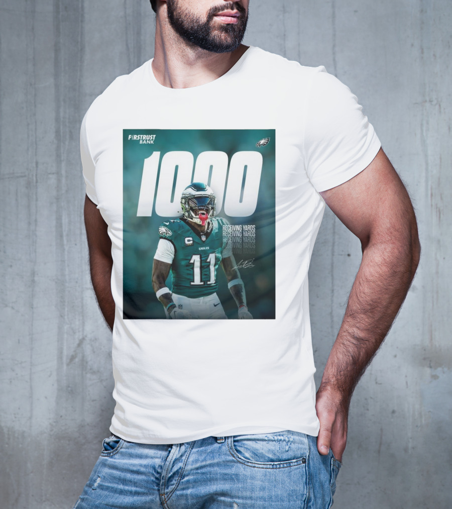 Philadelphia Eagles A.J. Brown 1000 Receiving Yards Signature Fly Eagles Fly NFL T-Shirt