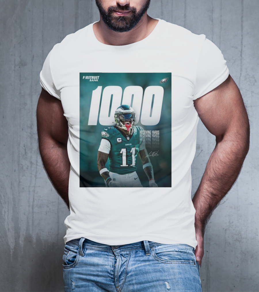 Philadelphia Eagles A.J. Brown 1000 Receiving Yards Signature Fly Eagles Fly NFL T-Shirt
