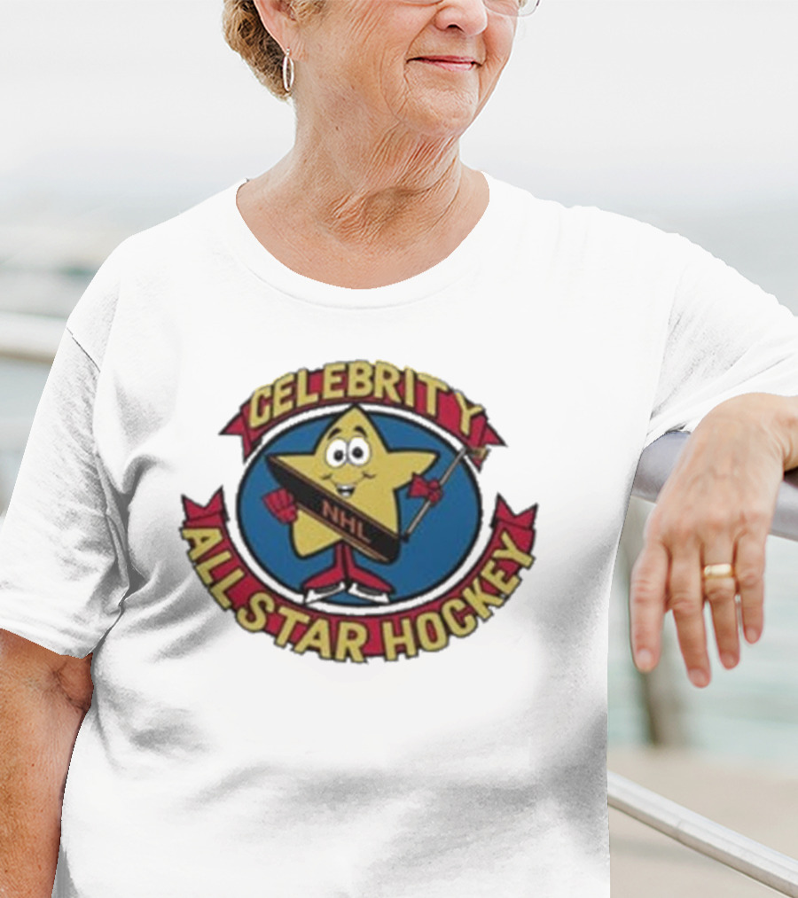 NHL Celebrity All Star Hockey Yellow Star Holding Stick T-Shirt