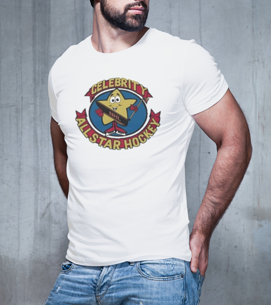 NHL Celebrity All Star Hockey Yellow Star Holding Stick T-Shirt