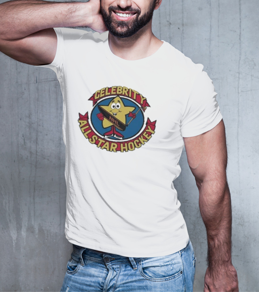 NHL Celebrity All Star Hockey Yellow Star Holding Stick T-Shirt