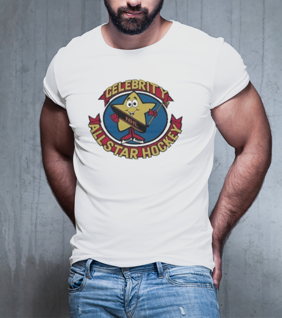 NHL Celebrity All Star Hockey Yellow Star Holding Stick T-Shirt