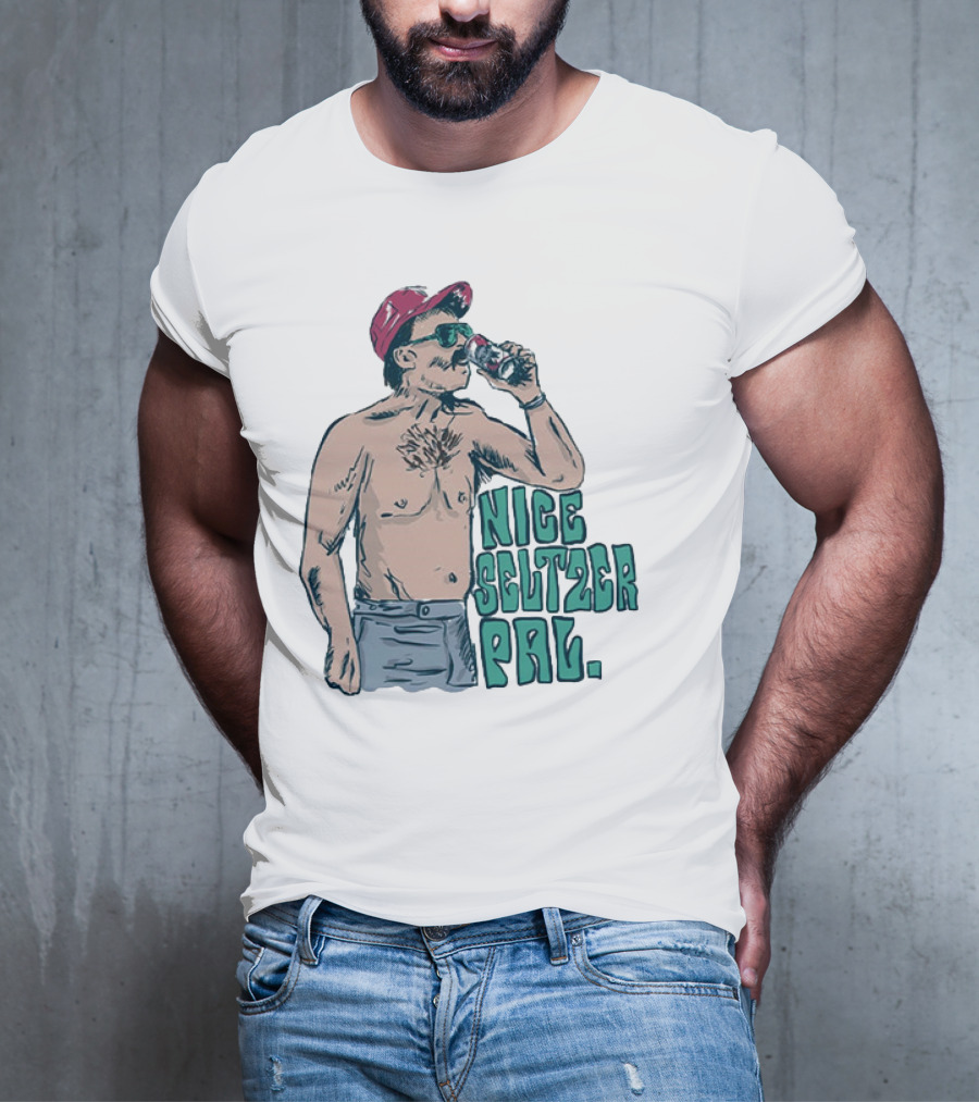 Nice Seltzer Pal 4.0 Cartoon Graphic Of Less Man In Cap And Sunglasses With Drink T-Shirt