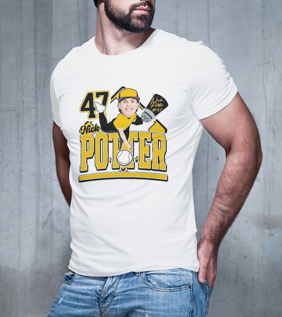 Nick Potter 47 Baseball Illustration With Character In Yellow And Black T-Shirt