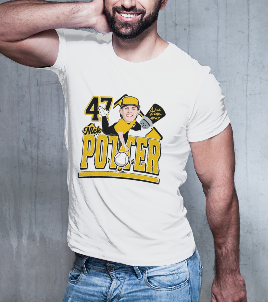 Nick Potter 47 Baseball Illustration With Character In Yellow And Black T-Shirt