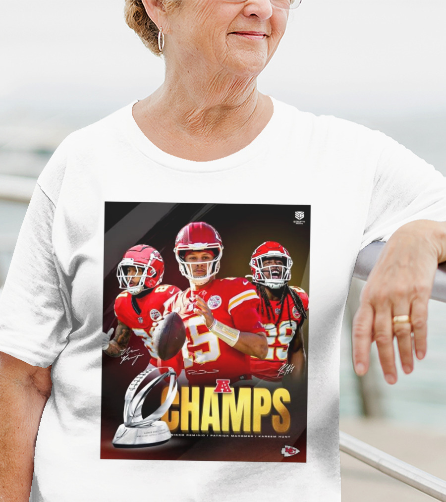 Kansas City Chiefs AFC Champs Nikko Remigio Patrick Mahomes II Kareem Hunt Signatures T-Shirt