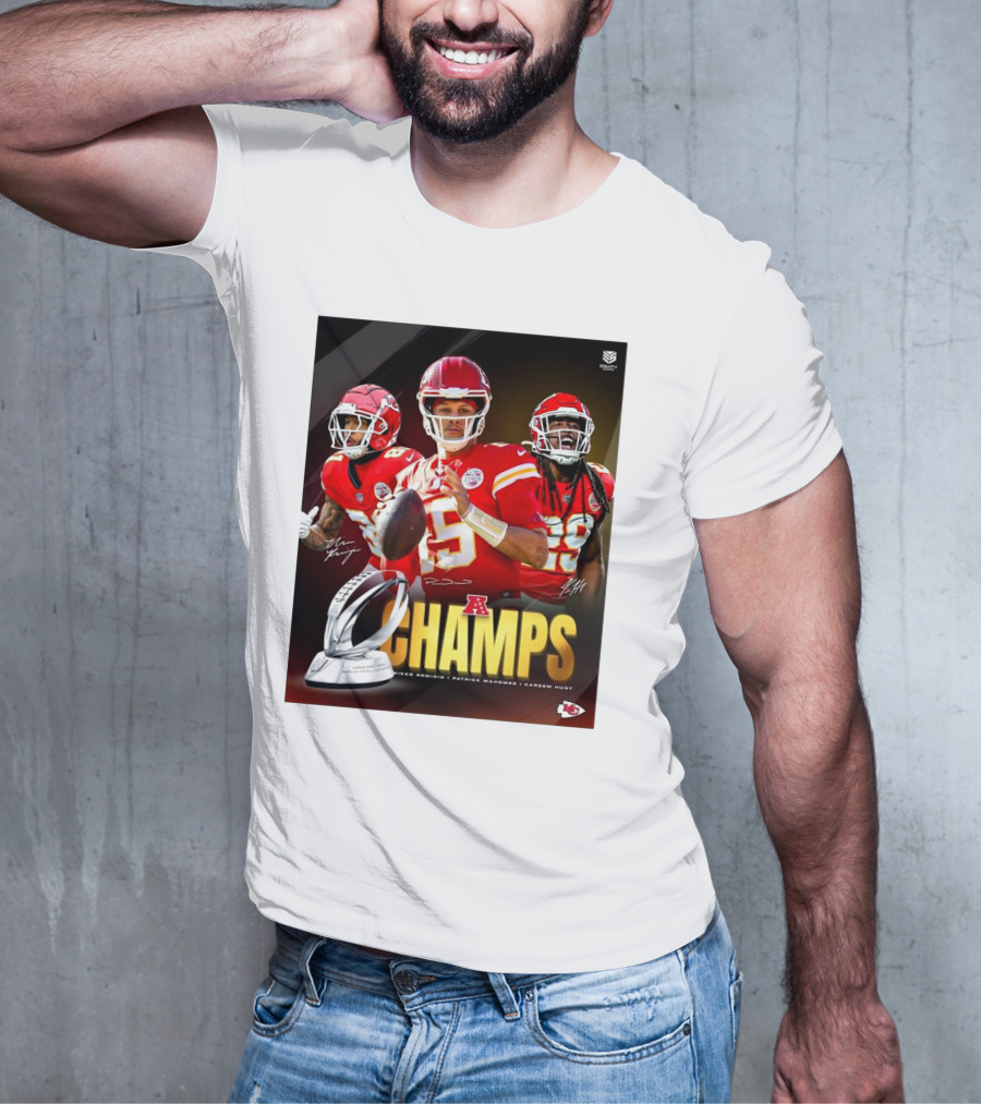 Kansas City Chiefs AFC Champs Nikko Remigio Patrick Mahomes II Kareem Hunt Signatures T-Shirt
