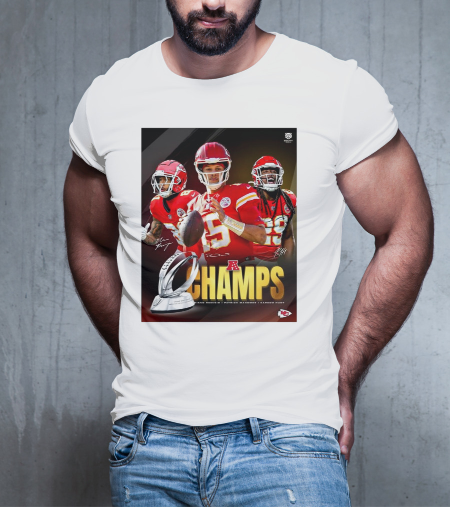 Kansas City Chiefs AFC Champs Nikko Remigio Patrick Mahomes II Kareem Hunt Signatures T-Shirt