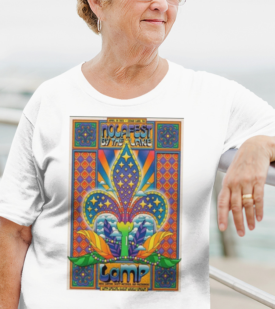 Nolafest By The Lake Lamp Cedar Lake NJ April 26 2025 Fleming Fleur-de-Lis Psychedelic Art Style T-Shirt