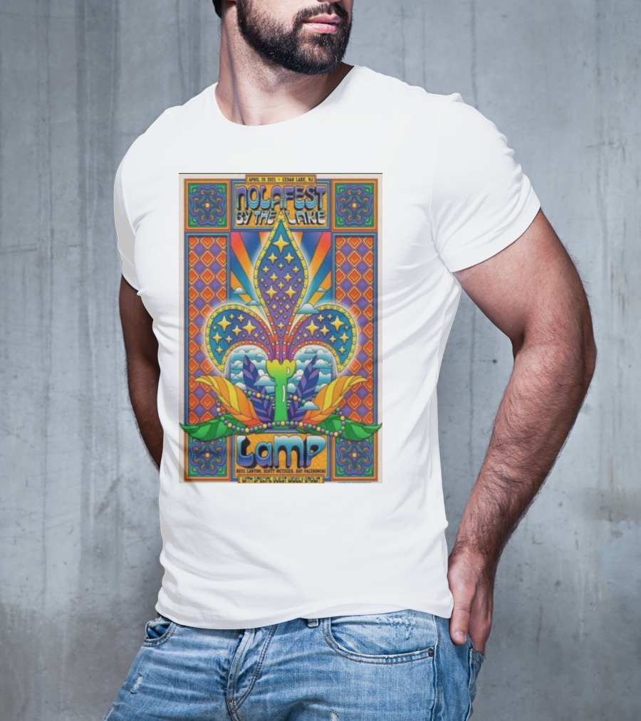 Nolafest By The Lake Lamp Cedar Lake NJ April 26 2025 Fleming Fleur-de-Lis Psychedelic Art Style T-Shirt