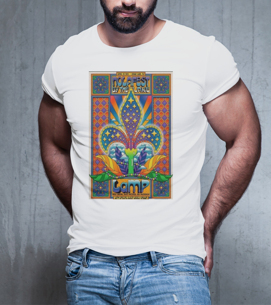 Nolafest By The Lake Lamp Cedar Lake NJ April 26 2025 Fleming Fleur-de-Lis Psychedelic Art Style T-Shirt