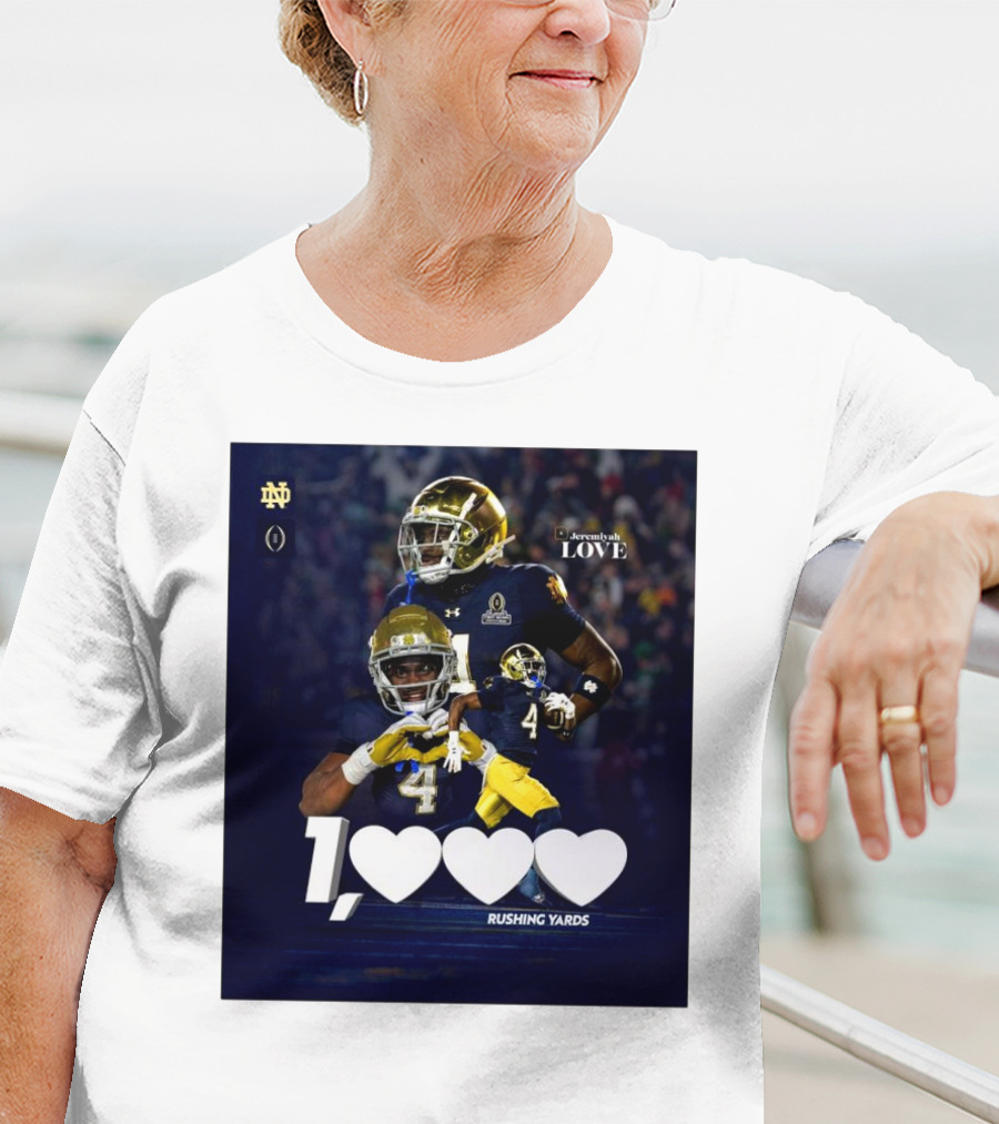 Notre Dame Fighting Irish Jeremiyah Love 1000 Rushing Yards T-Shirt