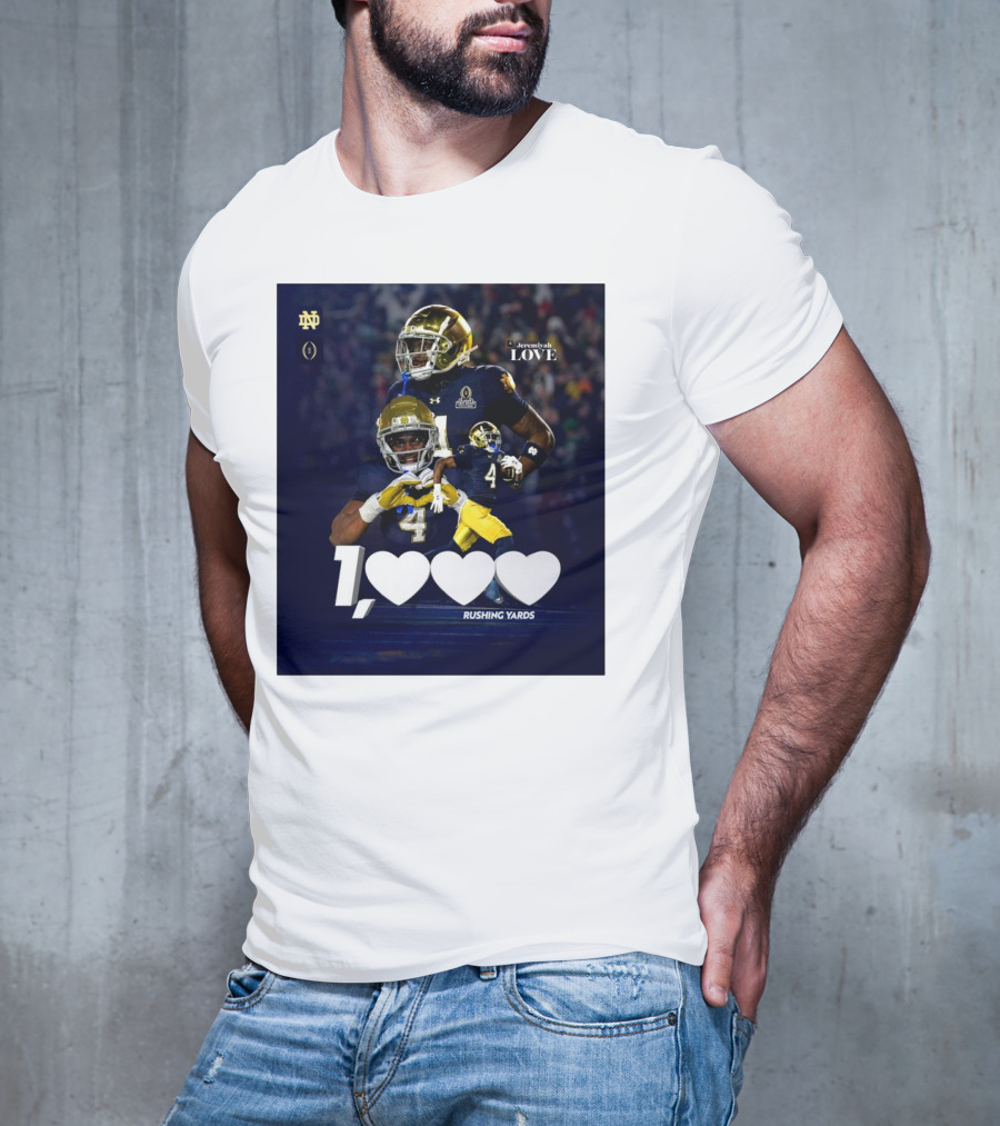Notre Dame Fighting Irish Jeremiyah Love 1000 Rushing Yards T-Shirt
