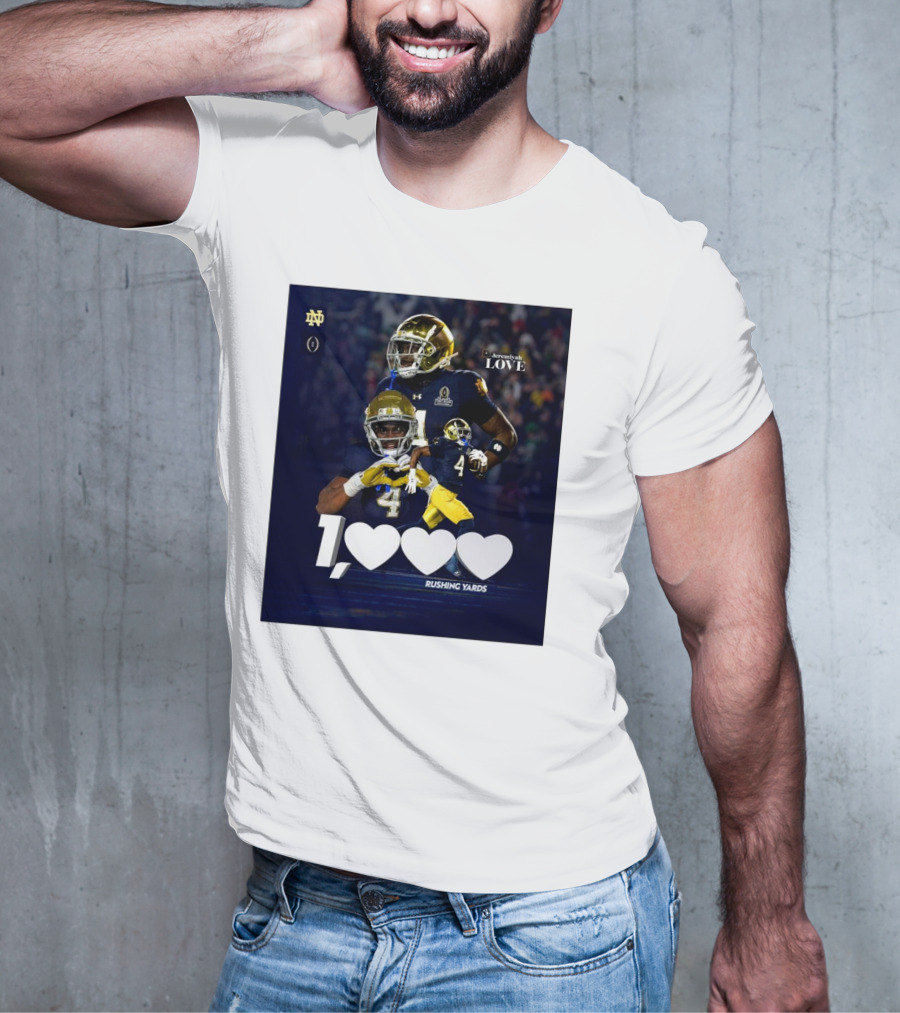 Notre Dame Fighting Irish Jeremiyah Love 1000 Rushing Yards T-Shirt