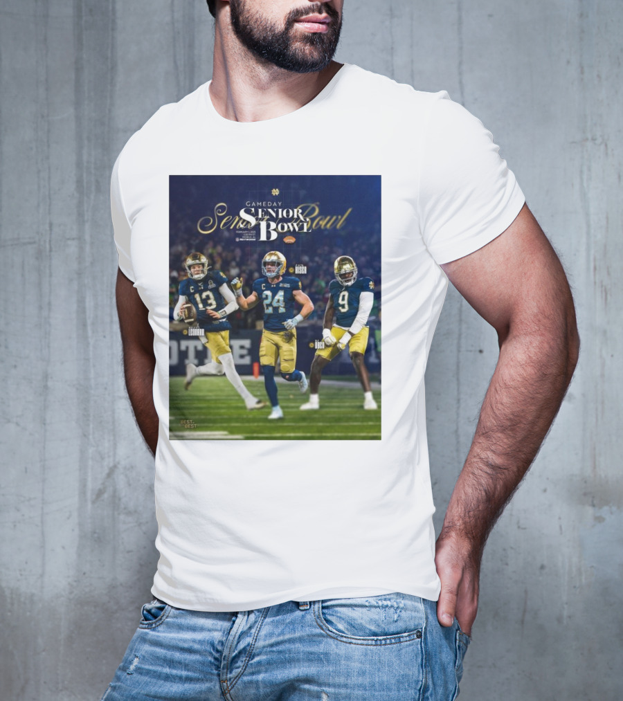 Gameday Senior Bowl February 2025 Notre Dame Fighting Irish Riley Leonard Jack Kiser RJ Oben T-Shirt