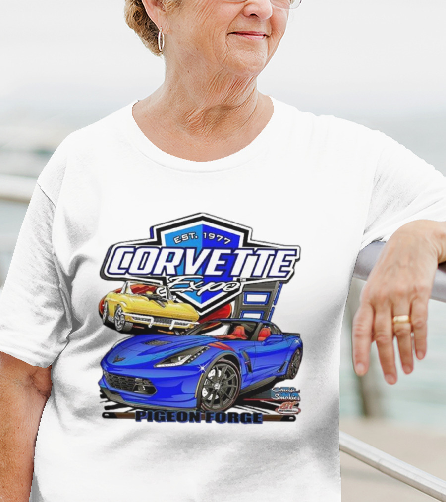 Corvette Expo Pigeon Forge 1977 Blue And Yellow Cars Cruise The Smokies T-Shirt
