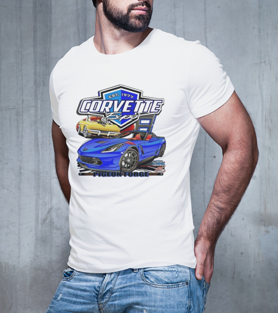 Corvette Expo Pigeon Forge 1977 Blue And Yellow Cars Cruise The Smokies T-Shirt