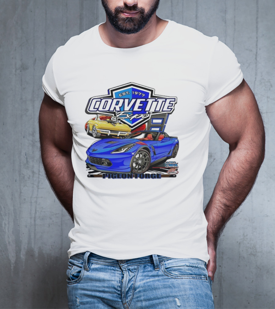 Corvette Expo Pigeon Forge 1977 Blue And Yellow Cars Cruise The Smokies T-Shirt