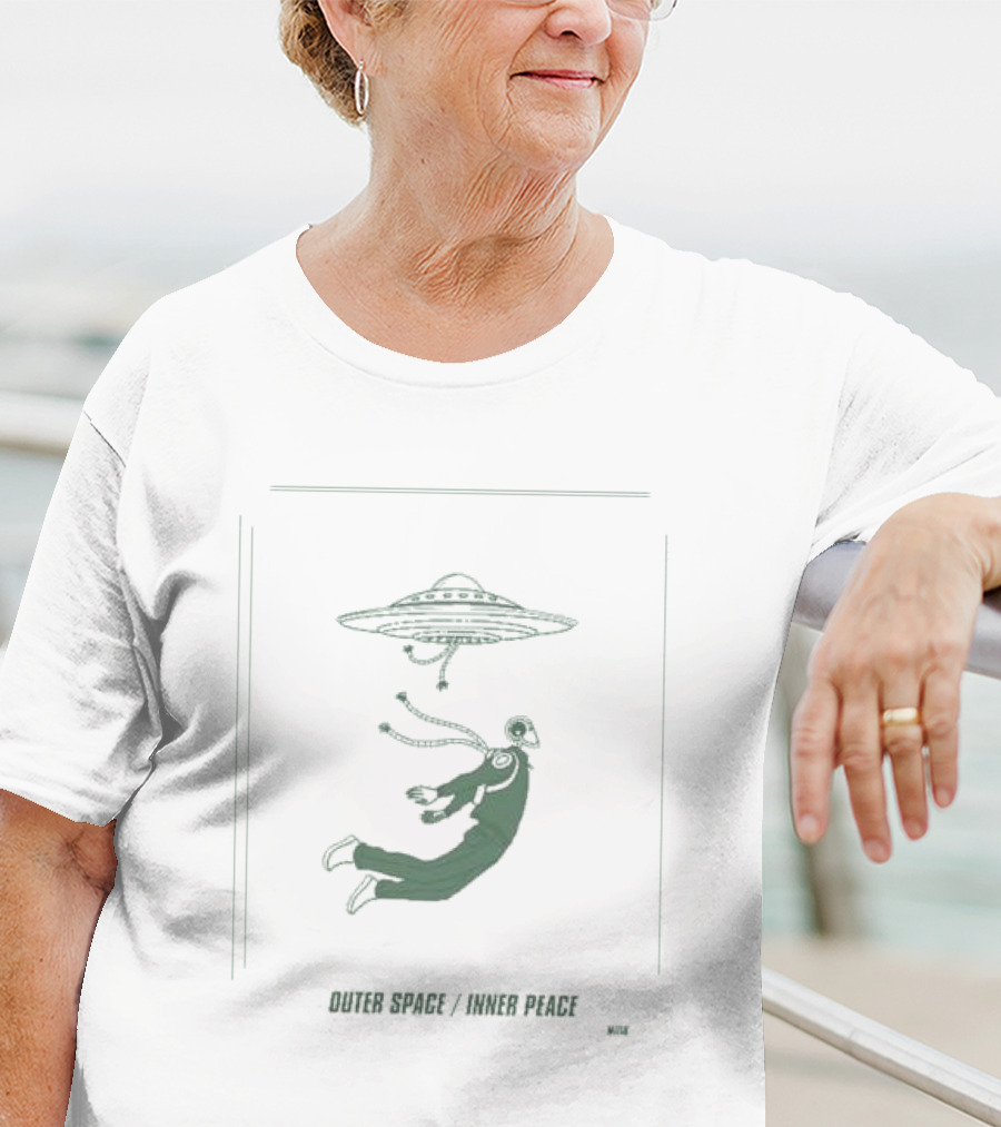 Outer Space Inner Peace UFO Meditation Floating Human T-Shirt