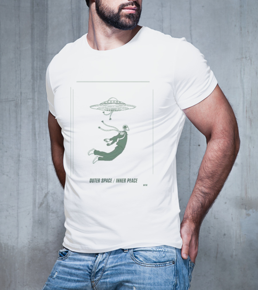 Outer Space Inner Peace UFO Meditation Floating Human T-Shirt