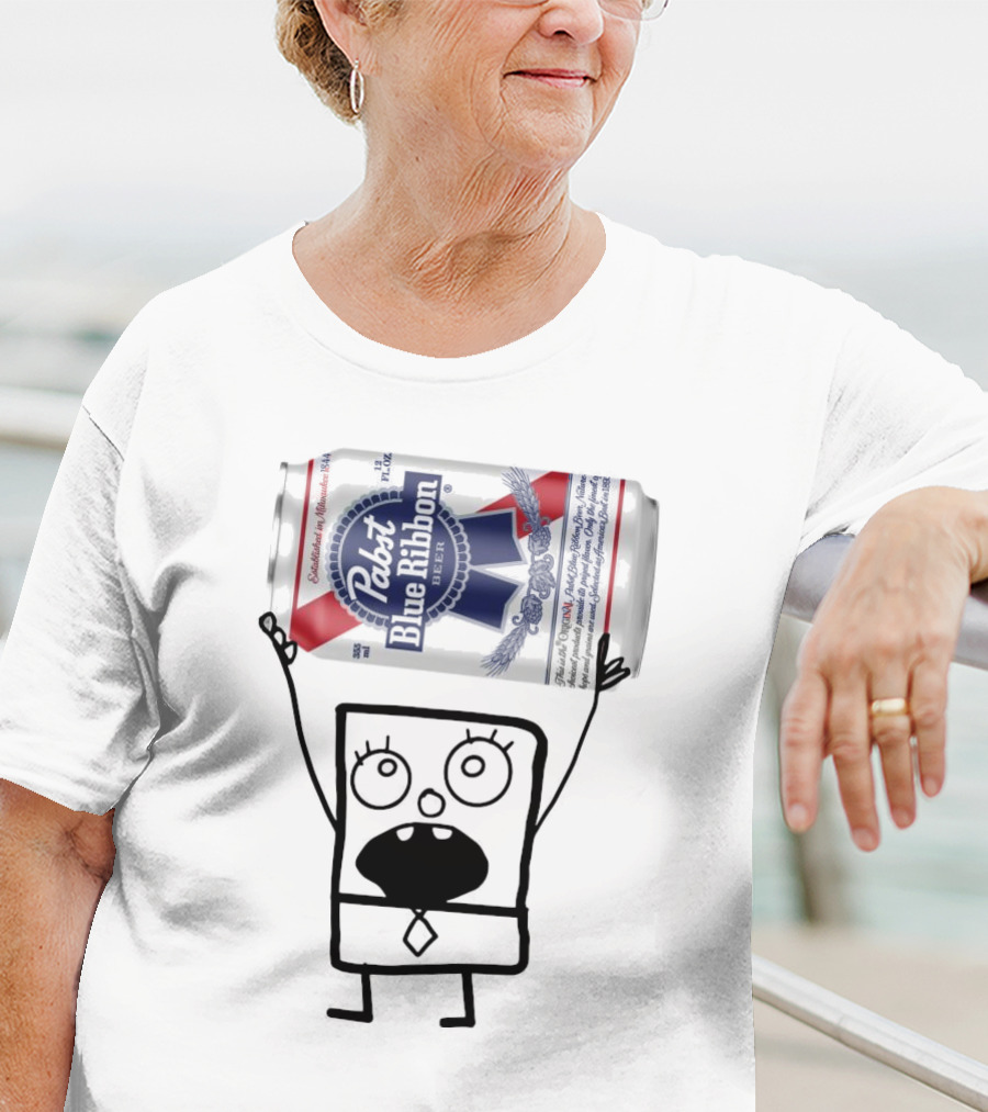 Pabst Blue Ribbon Doodlebob SpongeBob SquarePants Canned Beer Character T-Shirt
