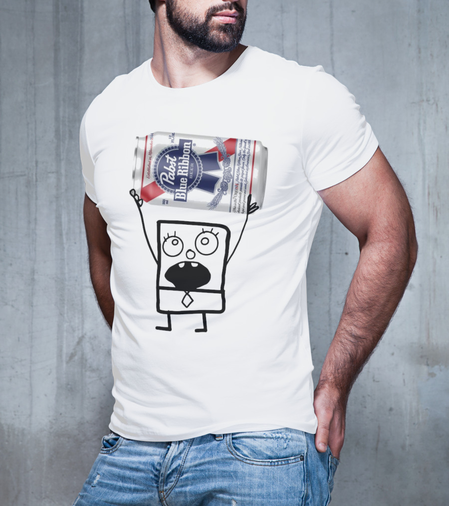 Pabst Blue Ribbon Doodlebob SpongeBob SquarePants Canned Beer Character T-Shirt